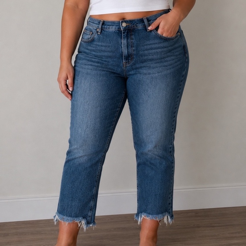 We The Free Free People Straight Leg Jeans Blue Distressed Hem 31 OB832365 AA2